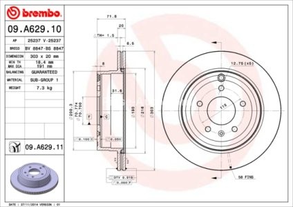 Disc frână BREMBO, spate,  pentru: CHEVROLET CAPTIVA, EQUINOX; OPEL ANTARA A 2.0D-3.4 04.03-