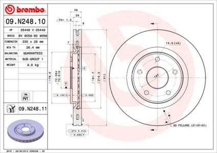Disc frână BREMBO, față, pentru: CHRYSLER GRAND VOYAGER V, PACIFICA, VOYAGER V; DODGE JOURNEY; FIAT FREEMONT; LANCIA VOYAGER; VW ROUTAN 2.0D-4.0 01.08- 3