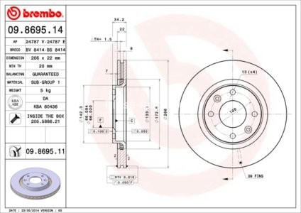 Disc frână BREMBO, față, pentru: DS DS 3; CITROEN BERLINGO, BERLINGO/MINIVAN, C2, C2 ENTERPRISE, C3 AIRCROSS II, C3 I, C3 II, C3 III, C3 PICASSO, C3 PLURIEL, C4 1.0-Electric 06.96- 3