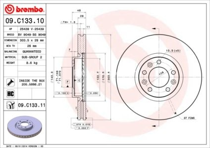 Disc frână BREMBO, față, pentru: DS DS 4 II, DS 7; CITROEN BERLINGO, BERLINGO MULTISPACE, BERLINGO/MINIVAN, C4 GRAND PICASSO II, C4 PICASSO I, C4 PICASSO II 1.2-Electric 07.08- 1