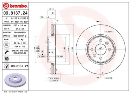 Disc frână BREMBO, față,  (puternic carbonatat; cu suruburi) pentru: DACIA DOKKER, DOKKER EXPRESS/MINIVAN, LODGY; RENAULT CAPTUR I, CLIO II, CLIO III, GRAND SCENIC II 1.2-2.2D 06.95- 3