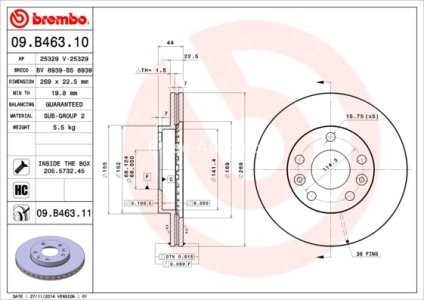 Disc frână BREMBO, față, pentru: DACIA DUSTER, DUSTER/SUV; NISSAN TERRANO; RENAULT DUSTER, KAPTUR, MEGANE IV 1.0-2.0 04.10- 3