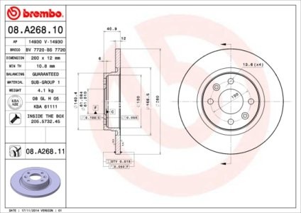 Disc frână BREMBO, față, pentru: DACIA LOGAN, LOGAN II, SANDERO, SANDERO II; RENAULT LOGAN I, LOGAN/STEPWAY II, SANDERO/STEPWAY I, SANDERO/STEPWAY II, THALIA III 0.9-1.6LPG 05.96- 3