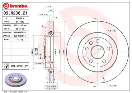Disc frână BREMBO, față, pentru: DODGE DURANGO; JEEP GRAND CHEROKEE, GRAND CHEROKEE IV 3.0D-6.4 11.10-