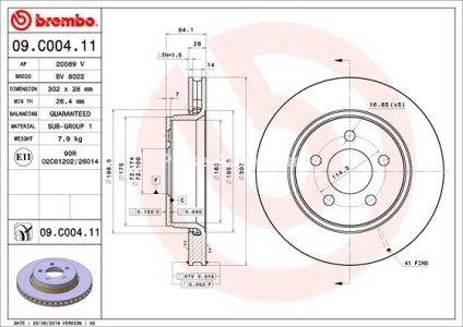 Disc frână BREMBO, față, pentru: DODGE NITRO; JEEP CHEROKEE, COMPASS 2.4-4.0 08.06-