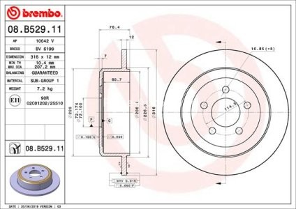 Disc frână BREMBO, spate,  pentru: DODGE NITRO; JEEP CHEROKEE, GRANDEER 2.8-4.0 10.83-