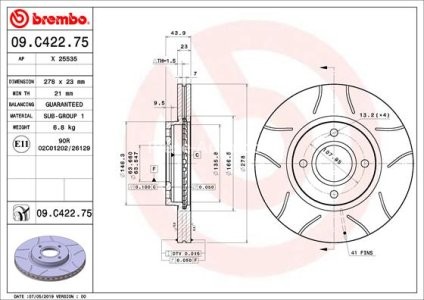 Disc frână BREMBO, față, pentru: FORD B-MAX, FIESTA VI, TOURNEO COURIER B460, TRANSIT COURIER B460, TRANSIT COURIER B460/MINIVAN 1.0-1.6D 06.08- 3