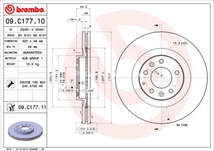 Disc frână BREMBO, față, pentru: FORD USA EDGE; LINCOLN MKX; MAZDA CX-7, CX-9 2.0-3.7 06.06- 3