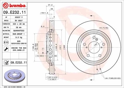 Disc frână BREMBO, față, pentru: HONDA ODYSSEY, PILOT, RIDGELINE 3.0/3.5 08.10-