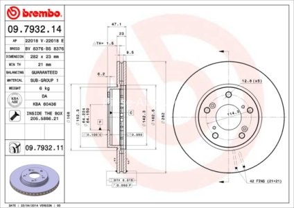 Disc frână BREMBO, față, pentru: HONDA ACCORD IX, ACCORD VII, ELEMENT, HR-V 1.5-3.0 07.02- 3
