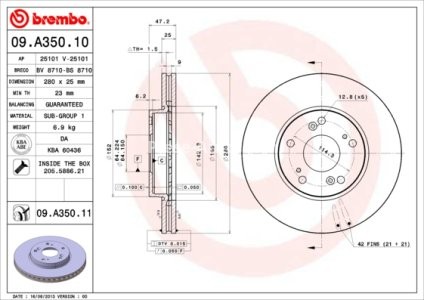 Disc frână BREMBO, față, pentru: HONDA ACCORD VI, ACCORD VII 2.0-2.4 01.01-05.08
