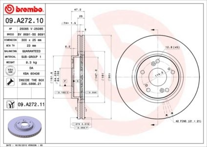 Disc frână BREMBO, față, pentru: HONDA ACCORD VII, CR-V II 2.0/2.2D/2.4 09.02-05.08 3