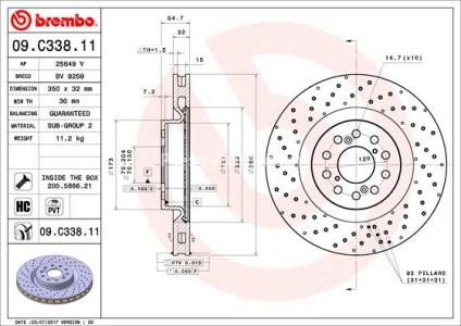 Disc frână BREMBO, față, pentru: HONDA CIVIC IX, CIVIC X 2.0 08.15-12.22 3