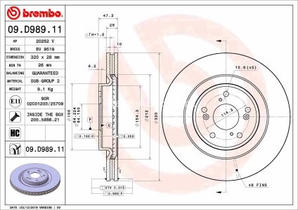 Disc frână BREMBO, față, pentru: HONDA CR-V V 1.5/2.0H 12.16-