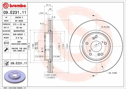 Disc frână BREMBO, față, pentru: HONDA CR-V V 2.4 09.17-