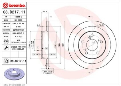 Disc frână BREMBO, spate,  pentru: HONDA CIVIC IX 2.0 08.15-12.16