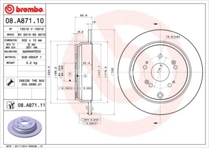 Disc frână BREMBO, spate,  pentru: HONDA CR-V II, CR-V III, CR-V IV, CR-V V 1.5-2.4 09.01- 3