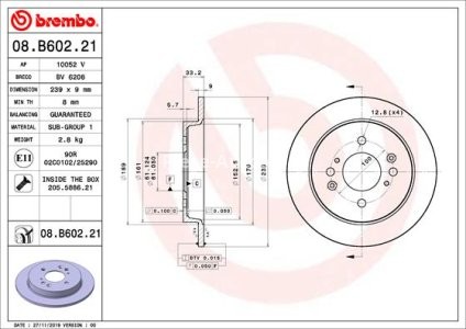 Disc frână BREMBO, spate,  pentru: HONDA JAZZ IV 1.3 09.15-