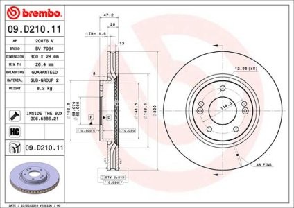 Disc frână BREMBO, față, pentru: HYUNDAI GRANDEUR, I30, IX35, TUCSON; KIA CEE'D, PRO CEE'D, SPORTAGE II, SPORTAGE III 1.0-3.0 08.04-