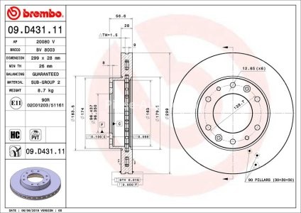 Disc frână BREMBO, față, pentru: HYUNDAI H350 2.5D 04.15-