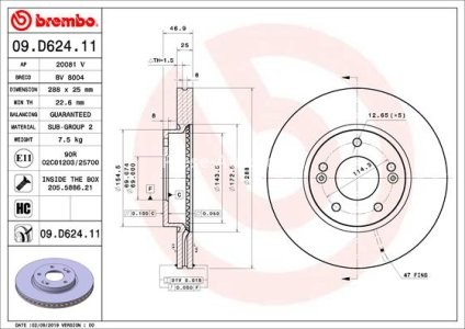 Disc frână BREMBO, față, pentru: HYUNDAI I30; KIA CEED, PROCEED 1.0-1.6DH 11.16-