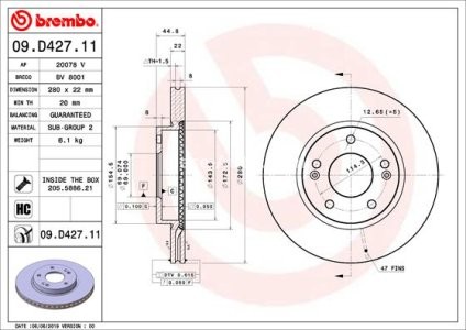 Disc frână BREMBO, față, pentru: HYUNDAI IONIQ; KIA NIRO, NIRO I 1.6H/Electric 03.16-