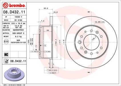 Disc frână BREMBO, spate,  pentru: HYUNDAI H350 2.5D 04.15-