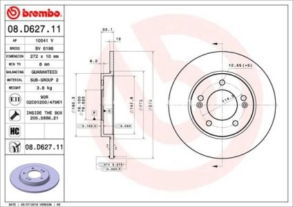 Disc frână BREMBO, spate,  pentru: HYUNDAI I30; KIA CEED, PROCEED, XCEED 1.0-1.6DH 11.16-