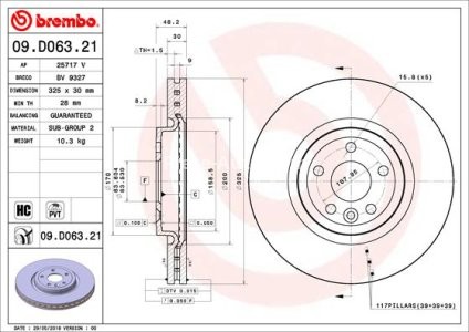 Disc frână BREMBO, față, pentru: JAGUAR F-PACE; LAND ROVER RANGE ROVER VELAR 2.0-3.0H 09.15-