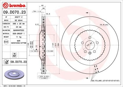 Disc frână BREMBO, spate,  pentru: JAGUAR F-PACE 2.0-5.0H 09.15-