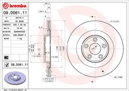 Disc frână BREMBO, spate,  pentru: JAGUAR F-TYPE, XJ 2.0-5.0 10.09-
