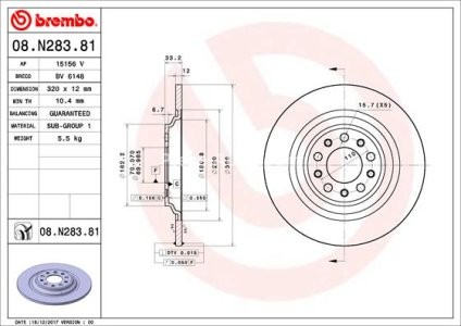 Disc frână BREMBO, spate,  pentru: JEEP CHEROKEE 2.0-3.2 11.13- 3