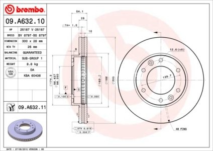 Disc frână BREMBO, față, pentru: KIA CARNIVAL III 2.2D/2.7/2.9D 04.06- 3
