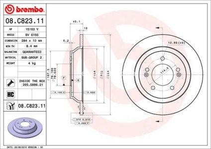 Disc frână BREMBO, spate,  pentru: KIA CARENS IV 1.6/1.7D/2.0 03.13-