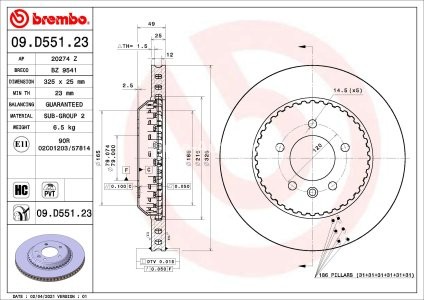 Disc frână BREMBO, spate,  pentru: LAND ROVER DEFENDER 2.0-5.0 09.19- 1