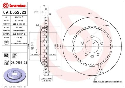 Disc frână BREMBO, spate,  pentru: LAND ROVER DEFENDER 2.0-5.0 09.19-