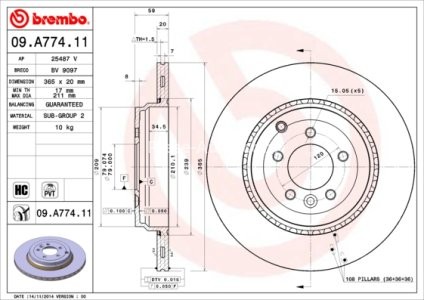 Disc frână BREMBO, spate,  pentru: LAND ROVER RANGE ROVER SPORT I 5.0 04.09-03.13 3