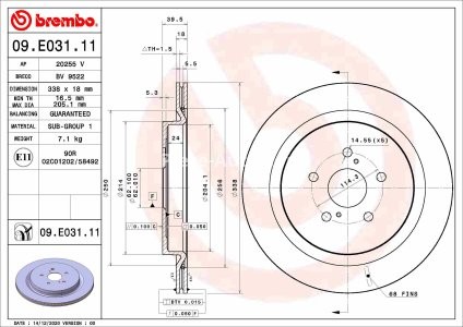 Disc frână BREMBO, spate,  pentru: LEXUS RX 2.0/3.5/3.5H 10.15-