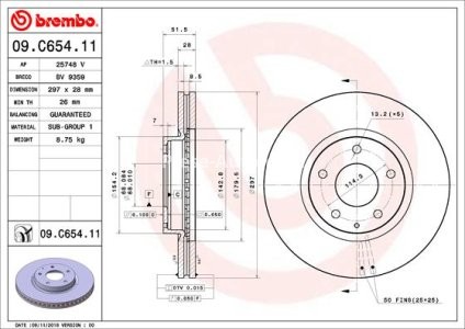 Disc frână BREMBO, față, pentru: MAZDA 6, 6/KOMBI, CX-5, CX-9 2.0/2.2D/2.5 11.11-