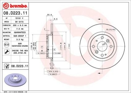 Disc frână BREMBO, spate,  pentru: MAZDA 2, MX-5 IV, MX-5 RF TARGA 1.5/1.5D/2.0 08.14-