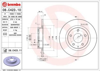 Disc frână BREMBO, spate,  pentru: MAZDA 6, 6/KOMBI 2.0/2.2D/2.5 08.12- 3