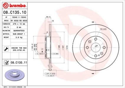 Disc frână BREMBO, spate,  pentru: MAZDA MX-5 II 1.6/1.8 05.98-10.05 3