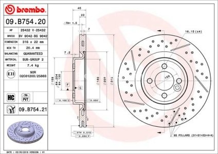 Disc frână BREMBO, față, pentru: MINI (R56), (R57), (R58), (R59), CLUBMAN (R55), CLUBVAN (R55) 1.4-2.0D 09.06-06.15 3