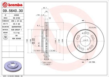 Disc frână BREMBO, față, pentru: DODGE AVENGER; MITSUBISHI ECLIPSE I, ECLIPSE II 2.0 04.91- 3
