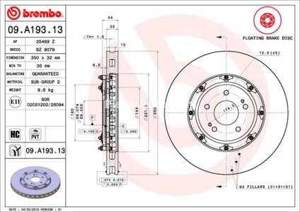 Disc frână BREMBO, din două piese, față, pentru: MITSUBISHI LANCER VIII 2.0 06.08-
