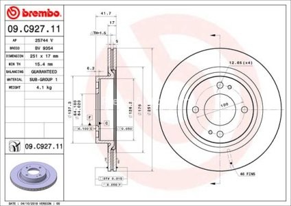 Disc frână BREMBO, față, pentru: MITSUBISHI MIRAGE / SPACE STAR VI, MIRAGE VI 1.0/1.2/1.2LPG 05.12-
