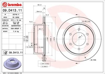 Disc frână BREMBO, spate,  pentru: MITSUBISHI GRANDIS, PAJERO SPORT II 2.0D-3.2D 04.04-