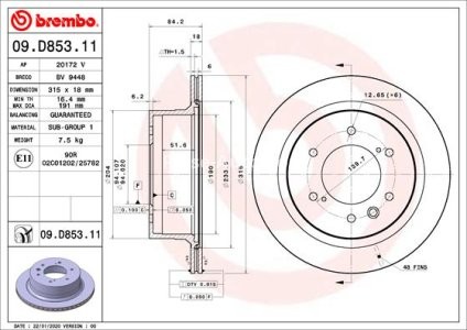 Disc frână BREMBO, spate,  pentru: MITSUBISHI PAJERO SPORT III 2.4D 08.15-