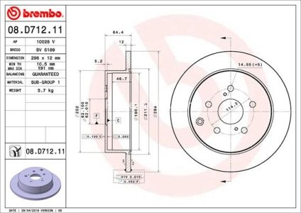 Disc frână BREMBO, spate,  pentru: NISSAN 350Z, JUKE, LEAF, QASHQAI I, X-TRAIL, X-TRAIL I, X-TRAIL II; RENAULT KOLEOS I, KOLEOS II 1.5D-Electric 06.01-