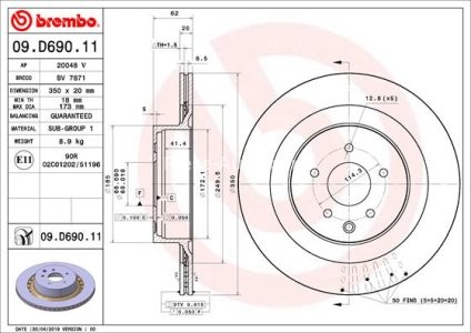 Disc frână BREMBO, spate,  pentru: NISSAN 370Z 3.7 09.07-